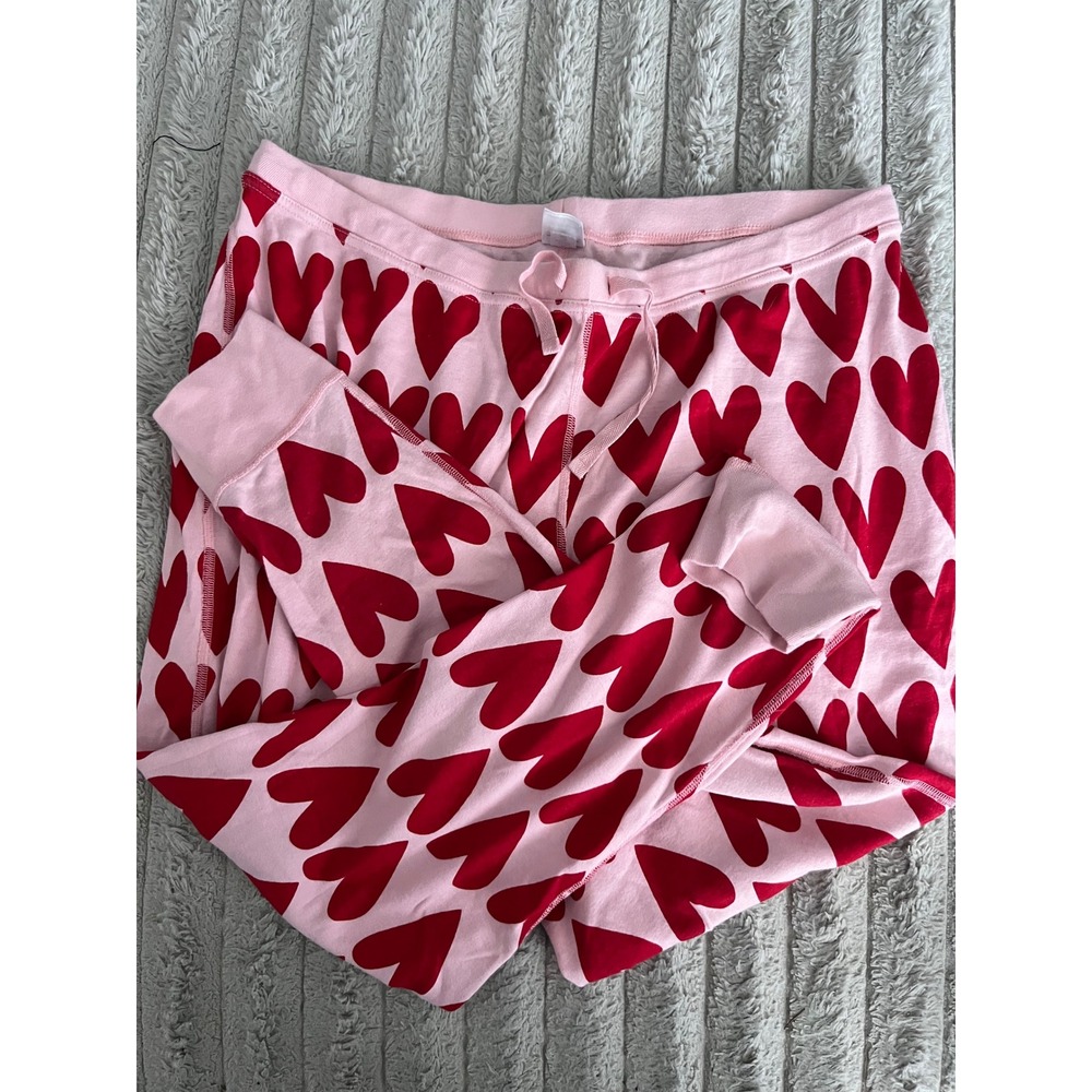 Hanna Andersson Women XXL Pink Red Heart Organic Cotton Pajama Set Loungewear